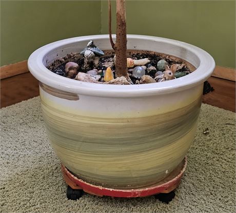 Large Pottery Pot (Heavy) on Rolling Stand