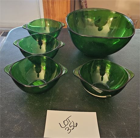 Vintage Forest Green Glass Charm Salad Bowl Set
