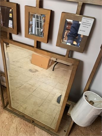 Contemporary Gold Metal Framed Wall Mirror W/Integrated Sconces