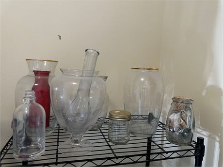 Milk Glass and other glass vases, jars
