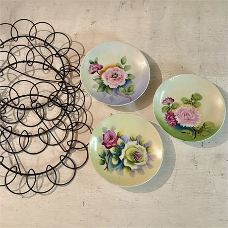 Antique Japanese Hand-Painted Decorative Plates and Hangers