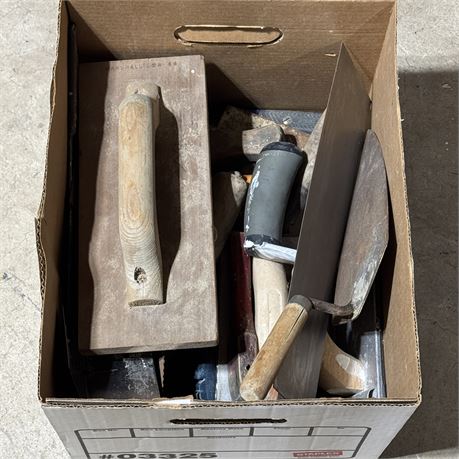 Box Filled w/ Masonry Tools - Various Trowels and More