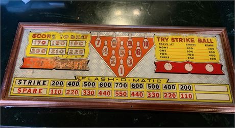 Wood Framed 1963 Chicago Coin Strike Ball Shuffle Bowler Arcade Game Sign