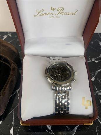 Lucien Piccard Men's Watch Chronograph Wristwatch W/Tachymeter Bezel