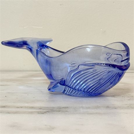 Blue Glass Whale Candy/Nut Trinket Dish - 8"L x 2.5"T