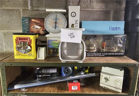 Mixed Kitchen Lot: Scales / Card File Box / Electric Can Opener & Much More