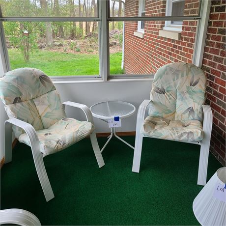 3 Piece Indoor/Outdoor Chairs with Cushions & Table