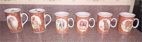4 Email De Limoges and 2 Chase African Animal Mugs