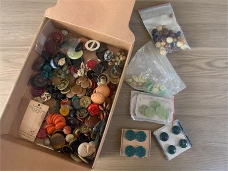 Colorful Vintage Plastic, Metal, Bakelite & Celluloid Button & Buckle Lot