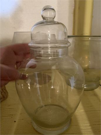 Glass Apothecary Jar With Lid and Glass Brandy Snifter Lot