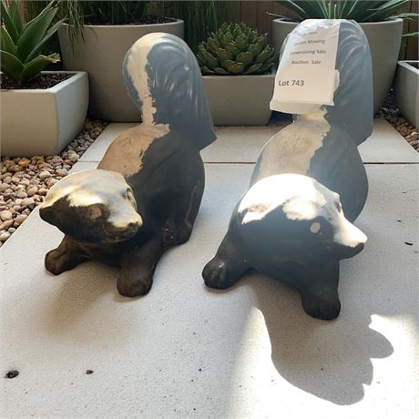 Vintage Concrete Skunk Garden Statue Lot of 2