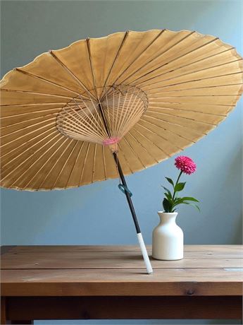 Vintage Asian Sryle Bamboo & Rice Paper Parasol