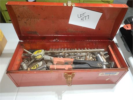Red Metal Tool Box With Socket Sets & More