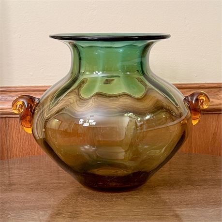 Large Blenko Art Glass Vase with Applied Handles - 9"T x 12"W