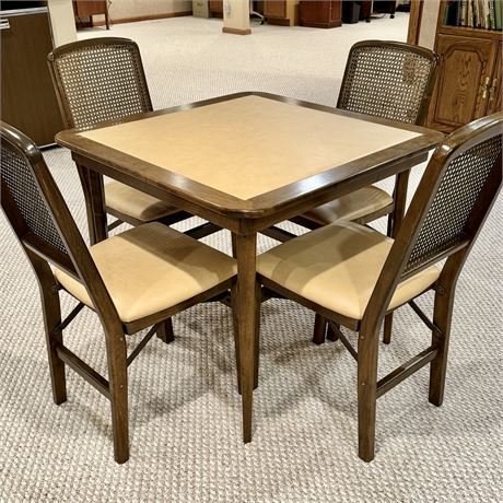 STAKMORE Folding Cane Back Chairs and Card Table