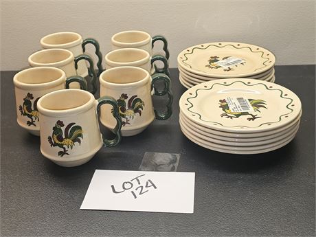 Metlox Poppytrail "Green Rooster" Cups & Saucers