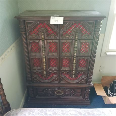 Wood & Red Velvet Classic 70's Era Style Dresser