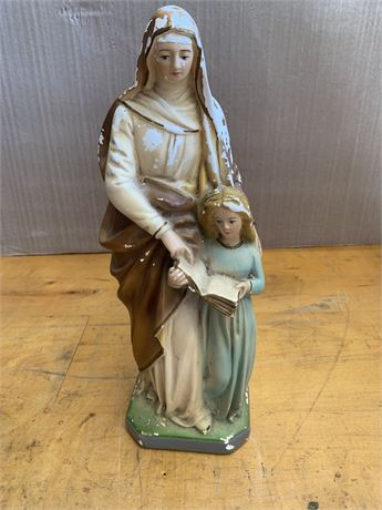 St. Ann And Young Virgin Mary Chalkware Religious Statue Figurine