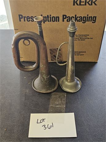 R&H 1917 WWI Solid Brass Soldiers Bugle & German Tin Horn