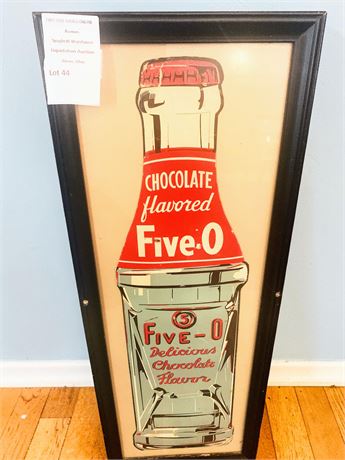 Wood Framed  Five-O Chocolate Flavor Bottle Advertising Sign
