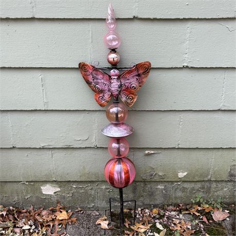 Tall Artisan Glass and Metal Butterfly Staked Garden Decor