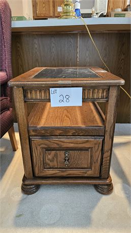 Wood & Beveled Glass Top End Table