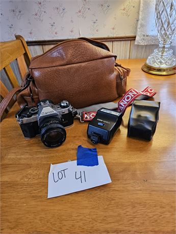 Vintage Canon AE-1 35mm Camera with Light Meter / Carrying Bag & More