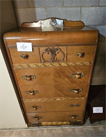 Antique Waterfall Wood Dresser With Bakelite Handles