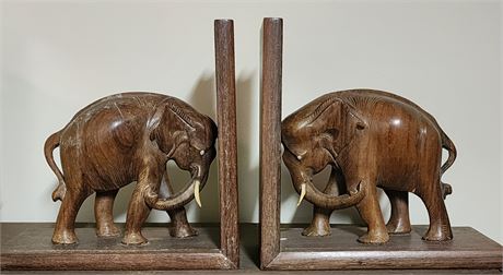 Hand Carved Elephant Book Ends