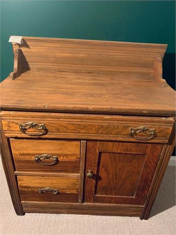 Oak Antique Dry Sink/Wash Stand W/Drawers & Cupboard