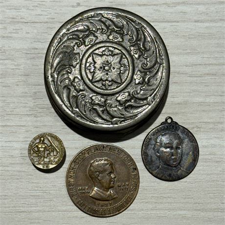 Small Antique Collectibles Lot, Cleveland Interest, Lindbergh Coin, Pocket Cup..