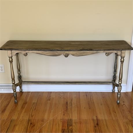 Narrow Antique Console Table, Distressed Gold Finish - 60 x 16 x 29"T