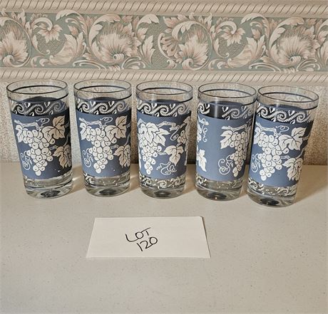 Jeanette Wedgewood Blue Jasperware Grapevine Tea Glasses