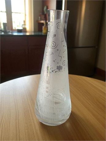 Madeline Thorpe MCM Frosted Glass Vase or Decanter W/Etched Design