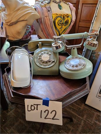 Vintage Phone Lot:Avocado Green Rotary / Teal Color Princess Phone & More