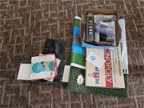 Mixed Misc Lot : Office Supplies / Turf Mat / Monopoly & More