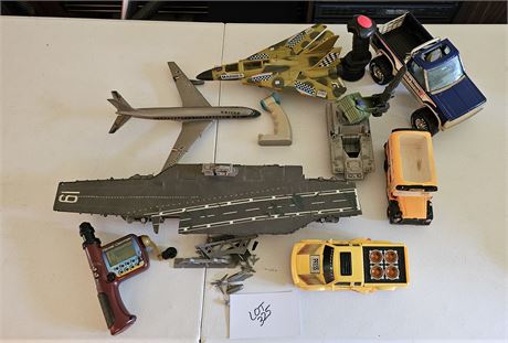 Mixed Toy Lot: Aircraft Carrier Model, Model Plane, Tank & More