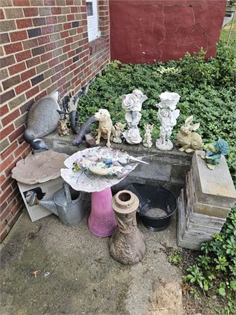 Mixed Garden Decor- Bird Baths, Statues, Watering Can & More