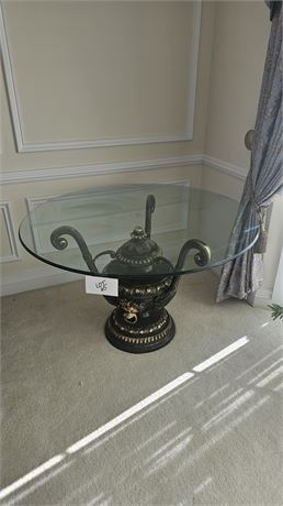 Roman Style Brass Lion Metal & Glass Top Table