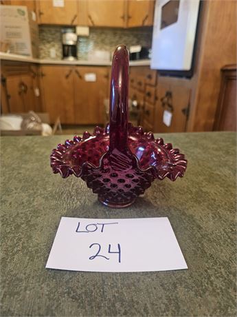 Fenton Ruby Hobnail Basket