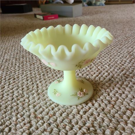 Fenton Hand Painted Custard Footed Dish