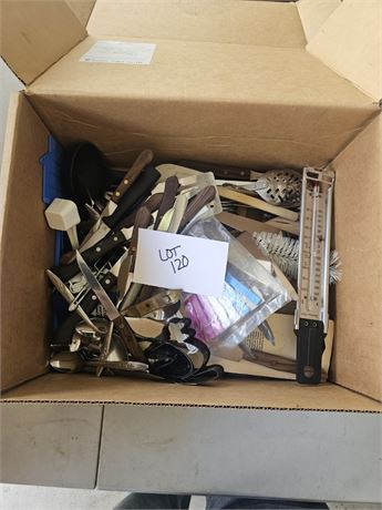 Large Box Of Mixed Flatware & Kitchen Knives Etc