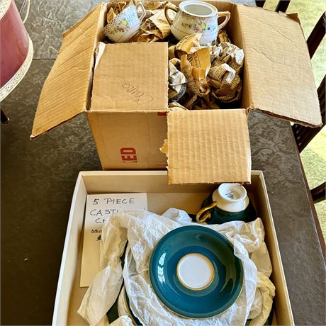 Box with Made in Japan Tea Set and Single Set of Castleton China