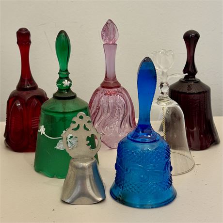 Lot of 7 Collectible Bells w/ Fenton Art Glass and More
