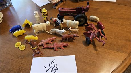 Vintage Rubber Tractor, Plow, Plastic Animals & More