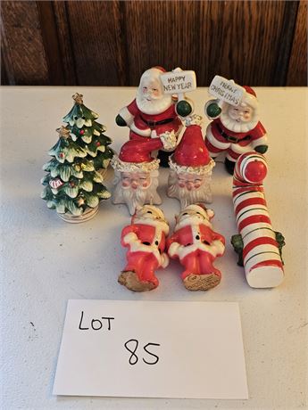 Vintage Lefton Tree Salt & Pepper / Santa's & Gurley Santa Candles