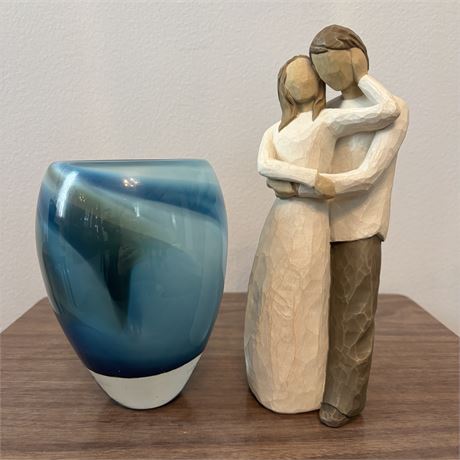 Willow Tree “Together” Figurine & Signed Hand Blown Art Glass Vase