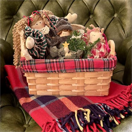 Vintage Plaid Troy Robe & Wonderful Handmade Folk Art Christmas Dolls