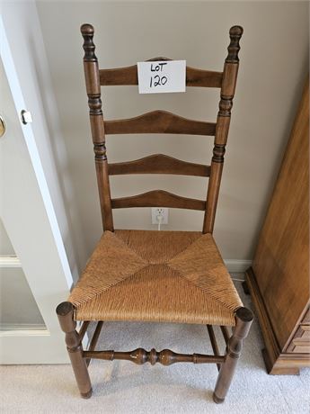 Rustic French Country Ladder Back Chair With Woven Rush Seat