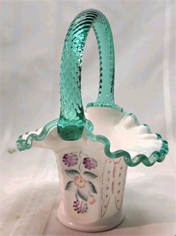 Signed Fenton Teal Crest Basket